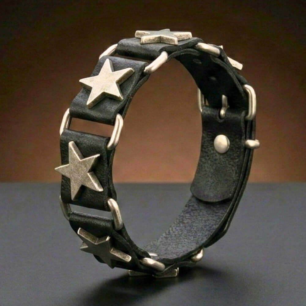 IRON STAR - 23mm Genuine Leather Bracelet with Stainless Steel Buckle Clasp for Men & Boys (8 to 9 inch) — Leather Bracelet for Men | THE MEN THING
