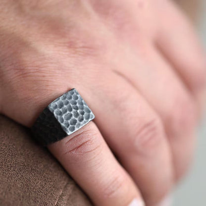 IRONCLAD HAMMERED RING - Titanium Steel Ring - Pure Titanium Steel Ring for Men Size - 21 - THE MEN THING