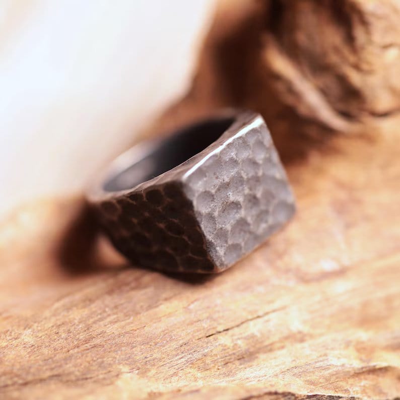 IRONCLAD HAMMERED RING - Titanium Steel Ring - Pure Titanium Steel Ring for Men Size - 21 - THE MEN THING