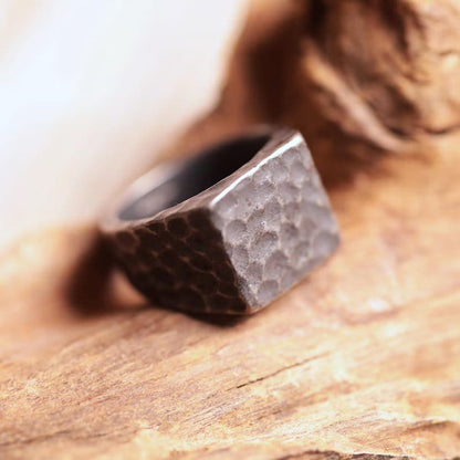 IRONCLAD HAMMERED RING - Titanium Steel Ring - Pure Titanium Steel Ring for Men Size - 21 - THE MEN THING