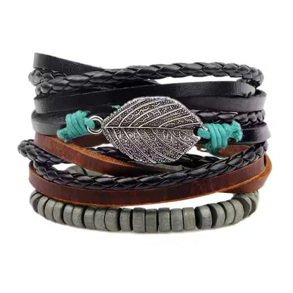 IRONFANG WRAP - 3 Pcs Genuine Braided Leather Bracelet Set for Men & Boys (8 inch) - THE MEN THING