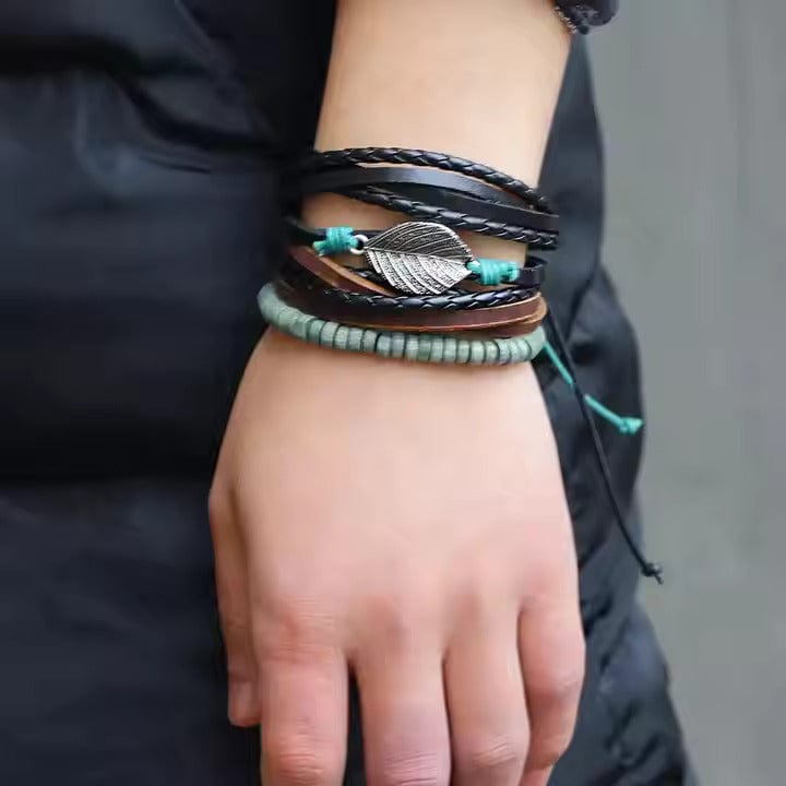 IRONFANG WRAP - 3 Pcs Genuine Braided Leather Bracelet Set for Men & Boys (8 inch) - THE MEN THING