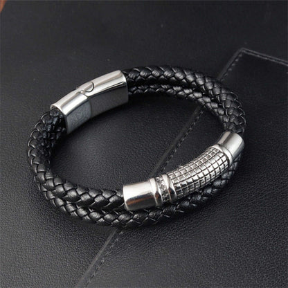 IRONGRID CURVE - Black 16mm Genuine Leather Bracelet with Stainless Steel Magnetic Buckle for Men & Boys (8 inch) — Leather Bracelet for Men | THE MEN THING