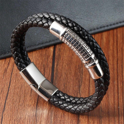 IRONGRID CURVE - Black 16mm Genuine Leather Bracelet with Stainless Steel Magnetic Buckle for Men & Boys (8 inch) — Leather Bracelet for Men | THE MEN THING