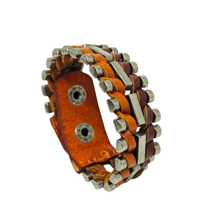 IRONWEAVE - 20.5mm Brown Genuine Leather Adjustable Bracelet for Men & Boys (8.8 inch) - THE MEN THING