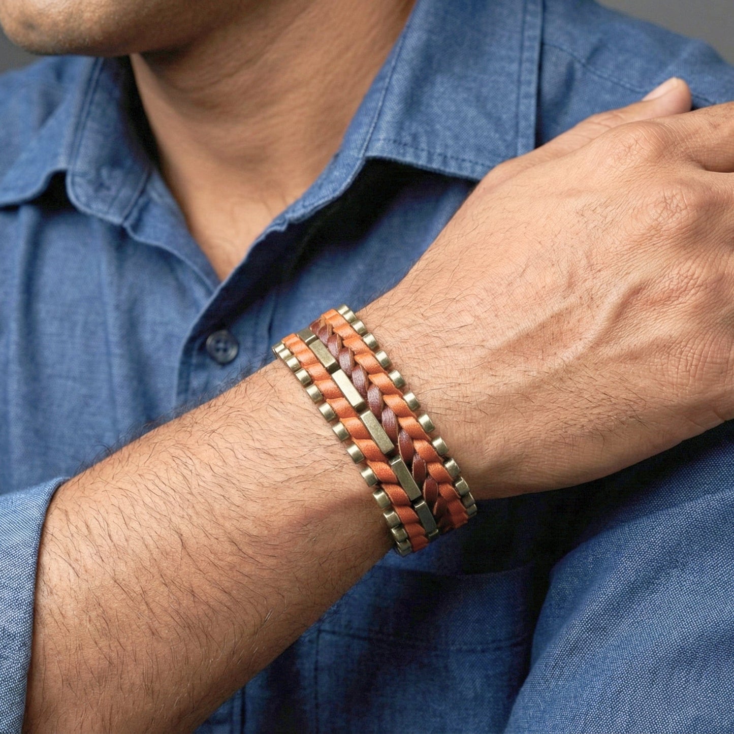 IRONWEAVE - 20.5mm Brown Genuine Leather Adjustable Bracelet for Men & Boys (8.8 inch) - THE MEN THING