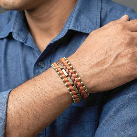 IRONWEAVE - 20.5mm Brown Genuine Leather Adjustable Bracelet for Men & Boys (8.8 inch) - THE MEN THING