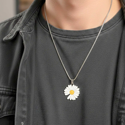 IVORY BLOOM DAISY - 35mm Pure Titanium Steel Pendant with 23inch Round Box 4mm Chain for Men & Boys — SS Pendant/ Necklace for Men | THE MEN THING