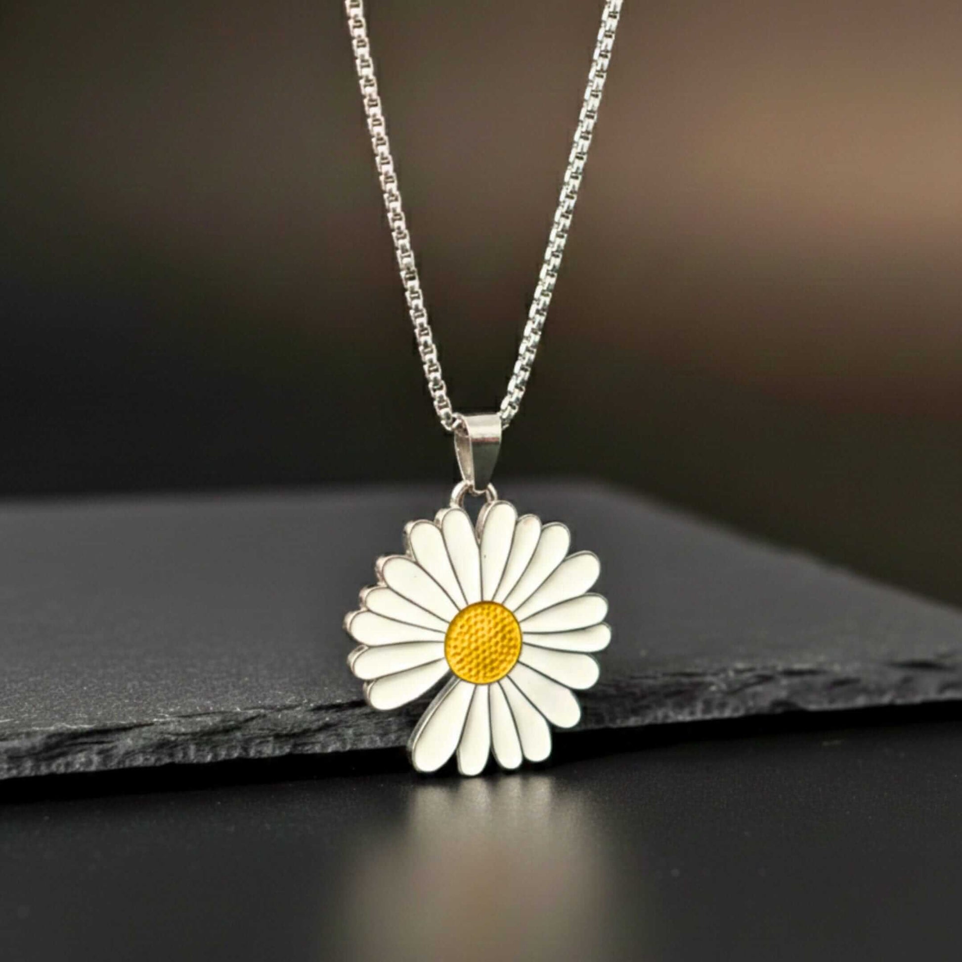 IVORY BLOOM DAISY - 35mm Pure Titanium Steel Pendant with 23inch Round Box 4mm Chain for Men & Boys — SS Pendant/ Necklace for Men | THE MEN THING