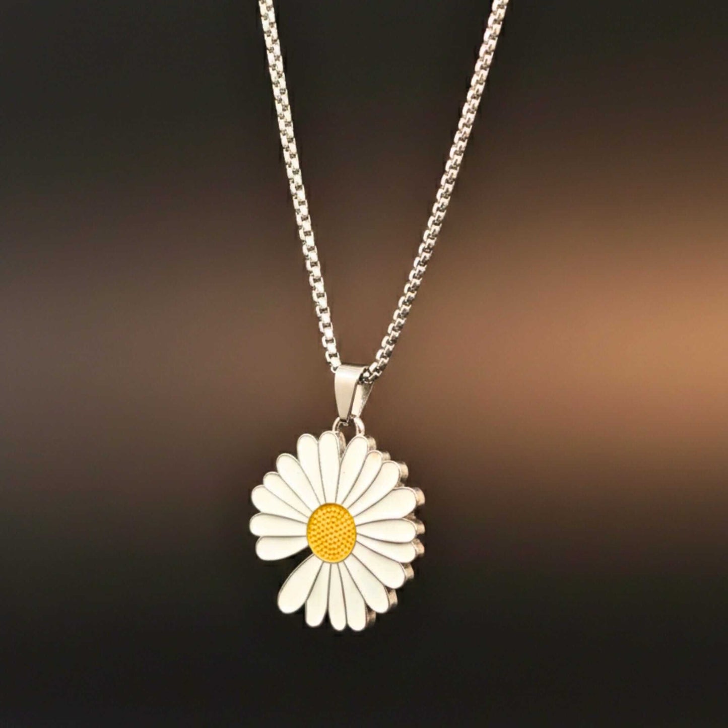 IVORY BLOOM DAISY - 35mm Pure Titanium Steel Pendant with 23inch Round Box 4mm Chain for Men & Boys — SS Pendant/ Necklace for Men | THE MEN THING