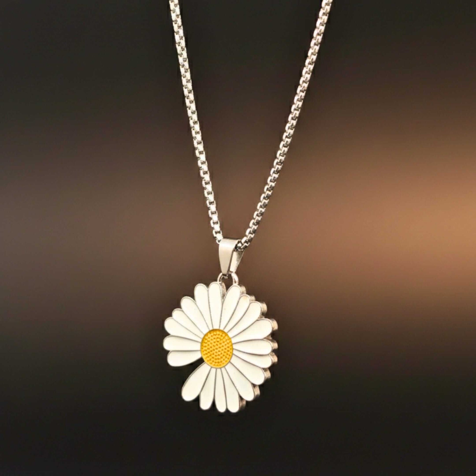 IVORY BLOOM DAISY - 35mm Pure Titanium Steel Pendant with 23inch Round Box 4mm Chain for Men & Boys — SS Pendant/ Necklace for Men | THE MEN THING