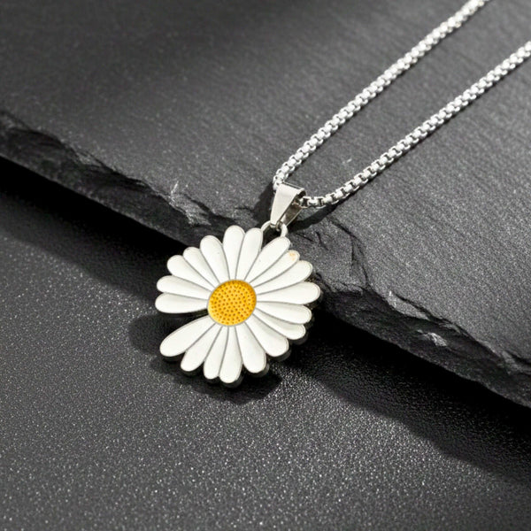 IVORY BLOOM DAISY - 35mm Pure Titanium Steel Pendant with 23inch Round Box 4mm Chain for Men & Boys