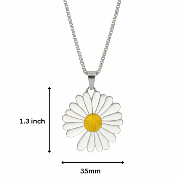 IVORY BLOOM DAISY - 35mm Pure Titanium Steel Pendant with 23inch Round Box 4mm Chain for Men & Boys