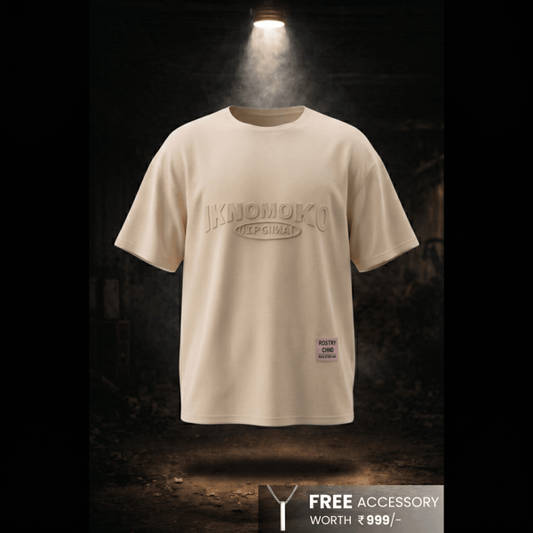 IVORY EMBOSS Oversized T-Shirt - Beige