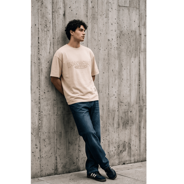IVORY EMBOSS Oversized T-Shirt - Beige