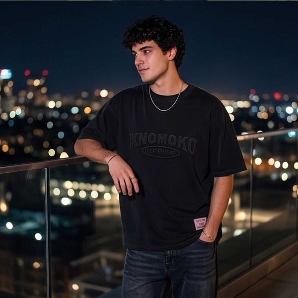 IVORY EMBOSS Oversized T-Shirt - Black