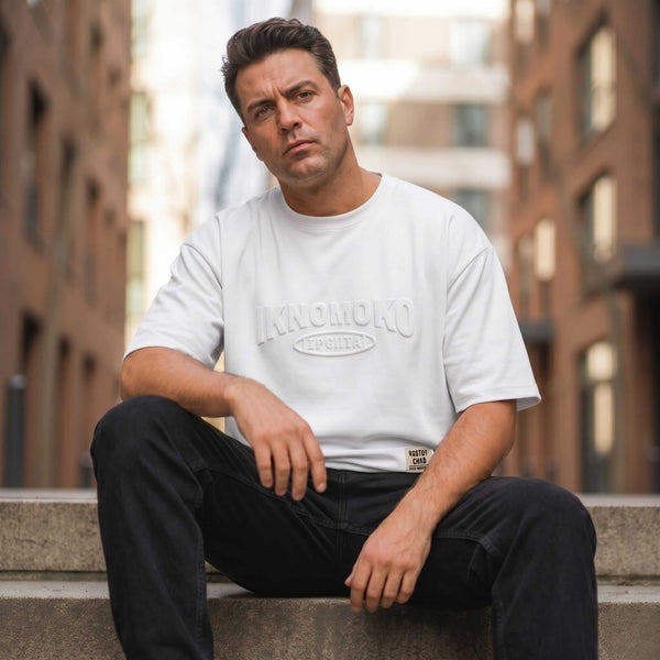 IVORY EMBOSS Oversized T-Shirt - White