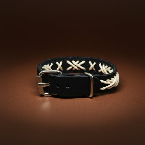 IVORY STITCH - 1.5mm Black Genuine Leather Adjustable Bracelet for Men & Boys (9 inch)