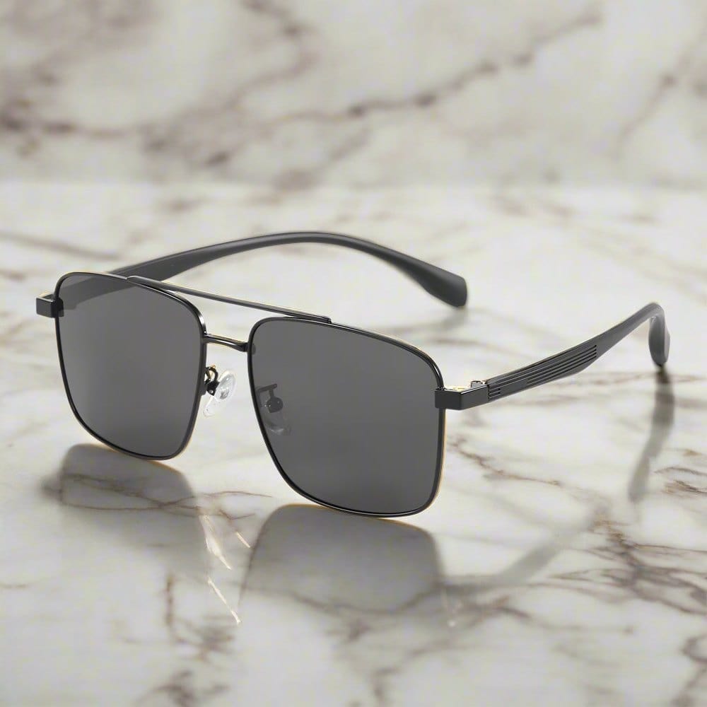 J3293 - GLACIER LUXE - HD Polarised Sunglasses for Men - UV400 Protection, Stainless Steel Frame - Black Lenses - THE MEN THING