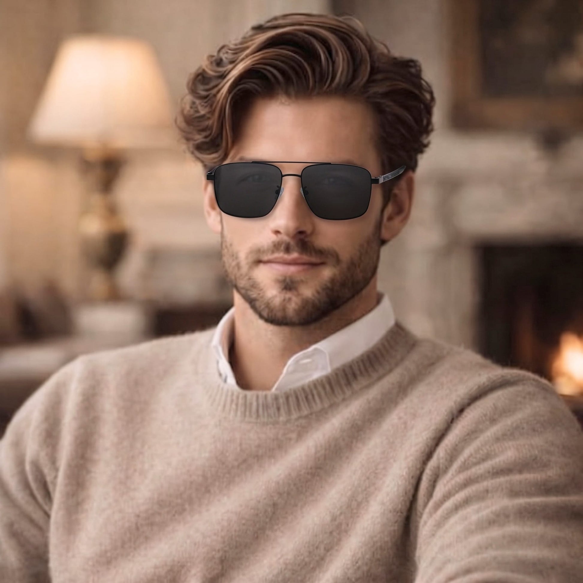 J3293 - GLACIER LUXE - HD Polarised Sunglasses for Men - UV400 Protection, Stainless Steel Frame - Black Lenses - THE MEN THING