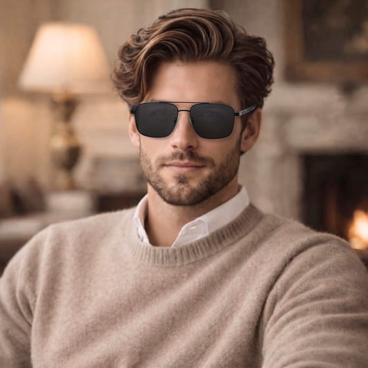 J3293 - GLACIER LUXE - HD Polarised Sunglasses for Men - UV400 Protection, Stainless Steel Frame - Black Lenses - THE MEN THING
