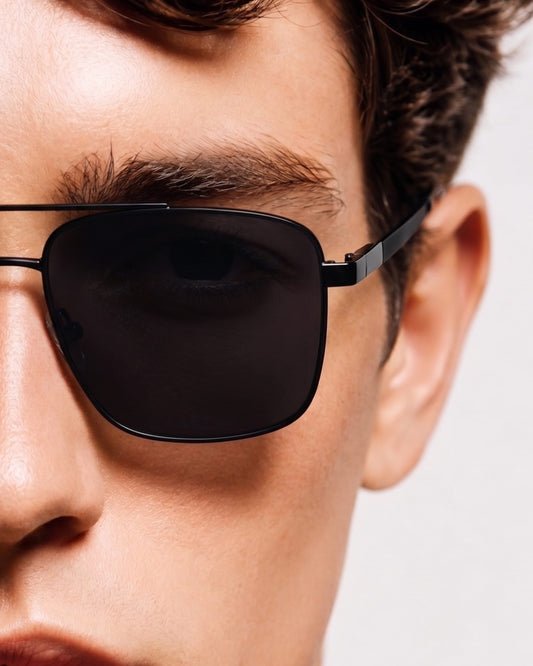 J3293 - GLACIER LUXE - HD Polarised Sunglasses for Men - UV400 Protection, Stainless Steel Frame - Black Lenses - THE MEN THING