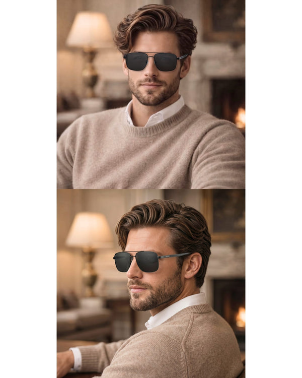 J3293 - GLACIER LUXE - HD Polarised Sunglasses for Men - UV400 Protection, Stainless Steel Frame - Black Lenses