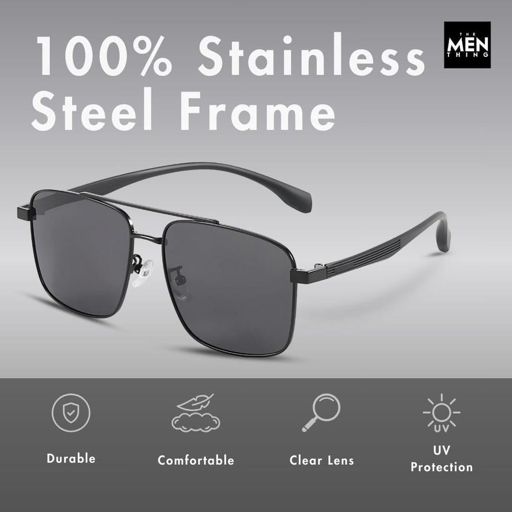 J3293 - GLACIER LUXE - HD Polarised Sunglasses for Men - UV400 Protection, Stainless Steel Frame - Black Lenses - THE MEN THING