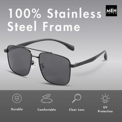 J3293 - GLACIER LUXE - HD Polarised Sunglasses for Men - UV400 Protection, Stainless Steel Frame - Black Lenses - THE MEN THING