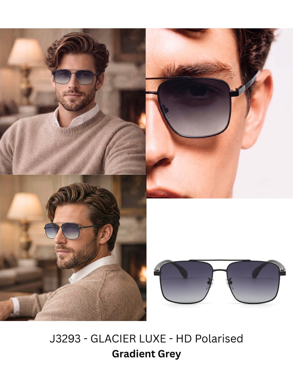 J3293 - GLACIER LUXE - HD Polarised Sunglasses for Men - UV400 Protection, Stainless Steel Frame - Gradient Grey Lenses