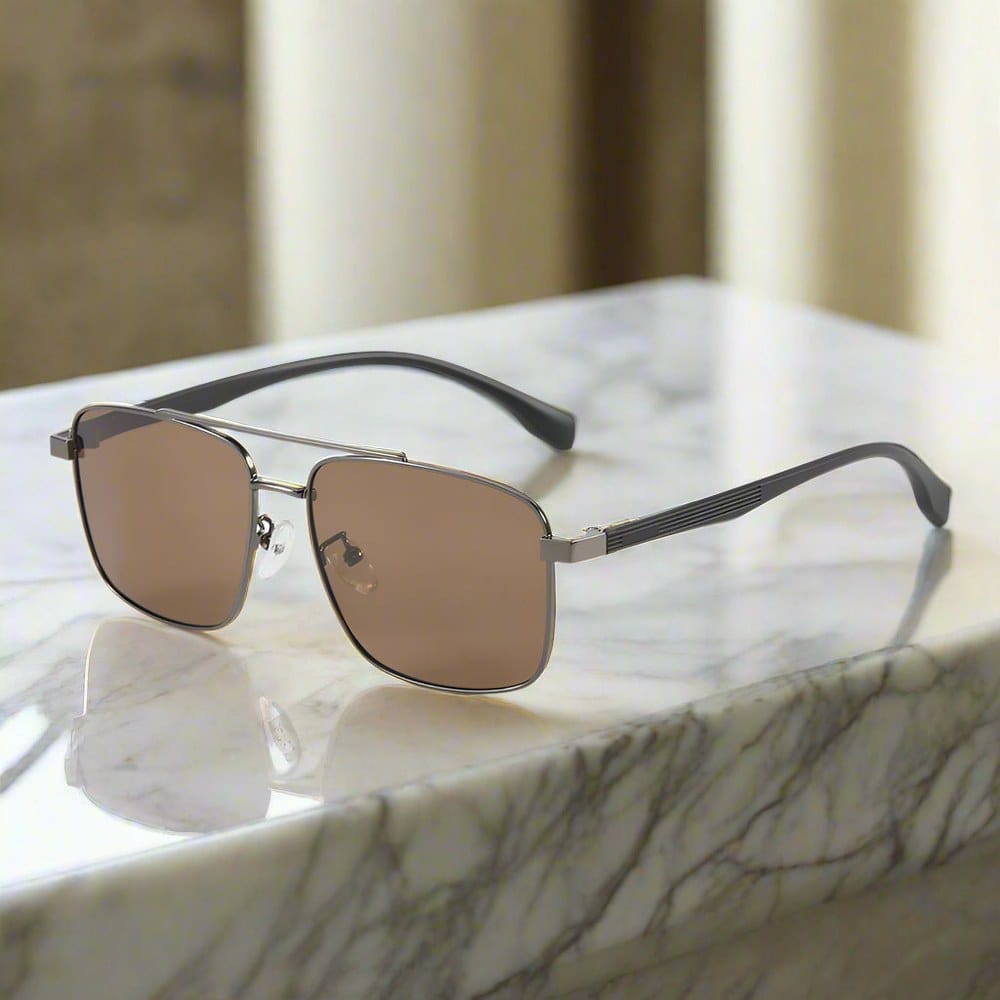 J3293 - GLACIER LUXE - HD Polarised Sunglasses for Men - UV400 Protection, Stainless Steel Frame - Tea Lenses - THE MEN THING