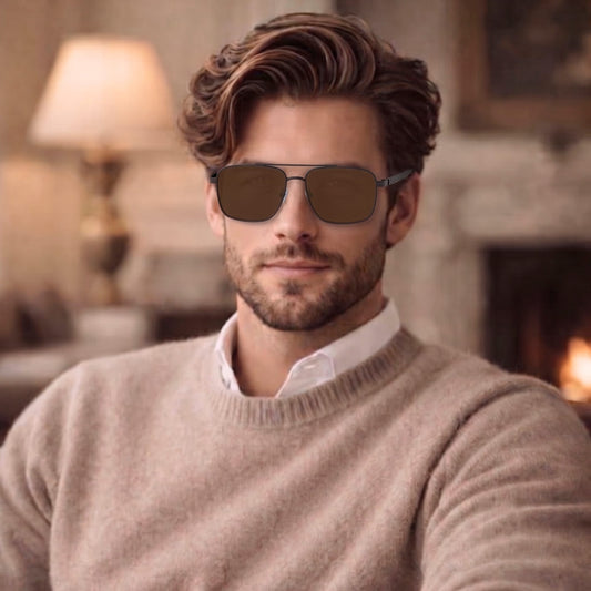 J3293 - GLACIER LUXE - HD Polarised Sunglasses for Men - UV400 Protection, Stainless Steel Frame - Tea Lenses - THE MEN THING