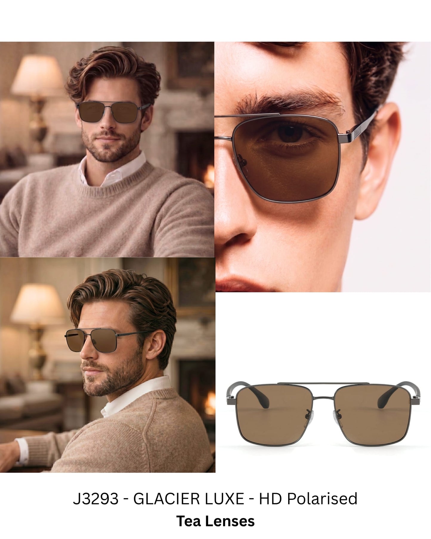 J3293 - GLACIER LUXE - HD Polarised Sunglasses for Men - UV400 Protection, Stainless Steel Frame - Tea Lenses - THE MEN THING