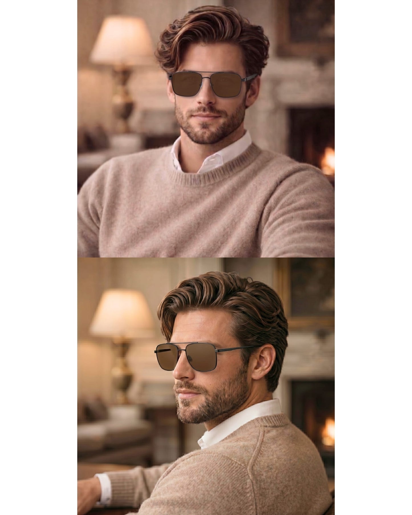 J3293 - GLACIER LUXE - HD Polarised Sunglasses for Men - UV400 Protection, Stainless Steel Frame - Tea Lenses - THE MEN THING