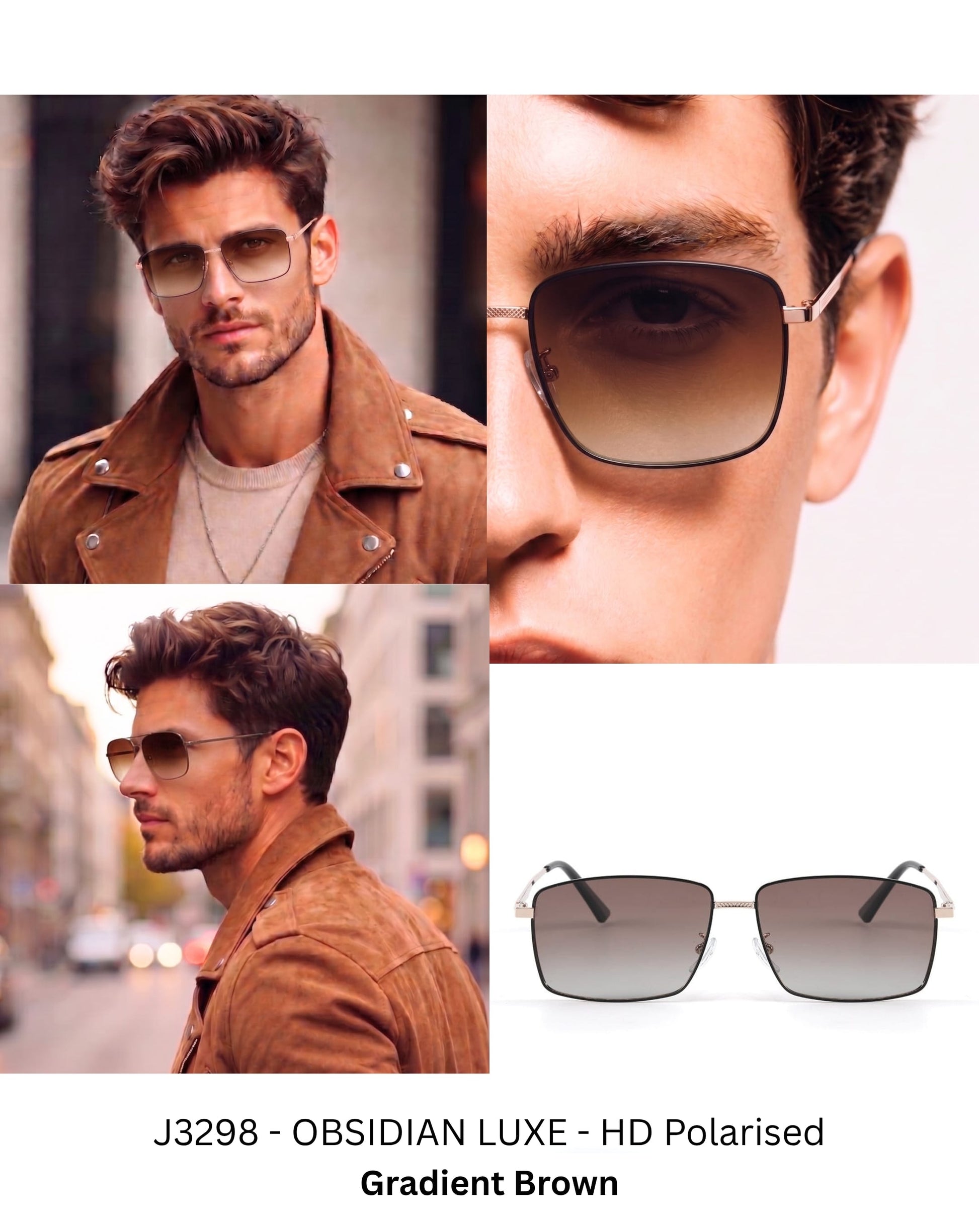 J3298 - OBSIDIAN LUXE - HD Polarised Sunglasses for Men - UV400 Protection, Stainless Steel Frame - Gradient Brown Lenses - THE MEN THING