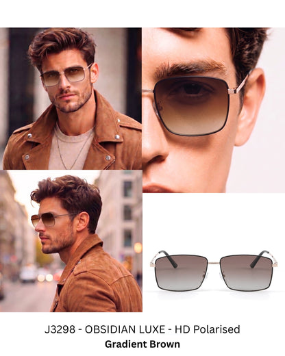 J3298 - OBSIDIAN LUXE - HD Polarised Sunglasses for Men - UV400 Protection, Stainless Steel Frame - Gradient Brown Lenses - THE MEN THING