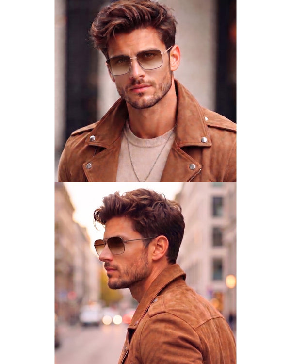 J3298 - OBSIDIAN LUXE - HD Polarised Sunglasses for Men - UV400 Protection, Stainless Steel Frame - Gradient Brown Lenses