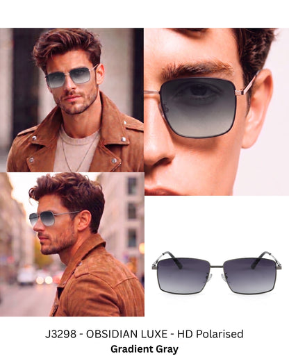 J3298 - OBSIDIAN LUXE - HD Polarised Sunglasses for Men - UV400 Protection, Stainless Steel Frame - Gradient Grey Lenses - THE MEN THING
