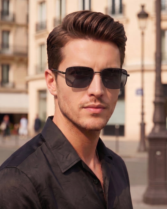 J3305 - PHANTOM SHADE - HD Polarised Sunglasses for Men - UV400 Protection, Stainless Steel Frame - Black Lenses - THE MEN THING