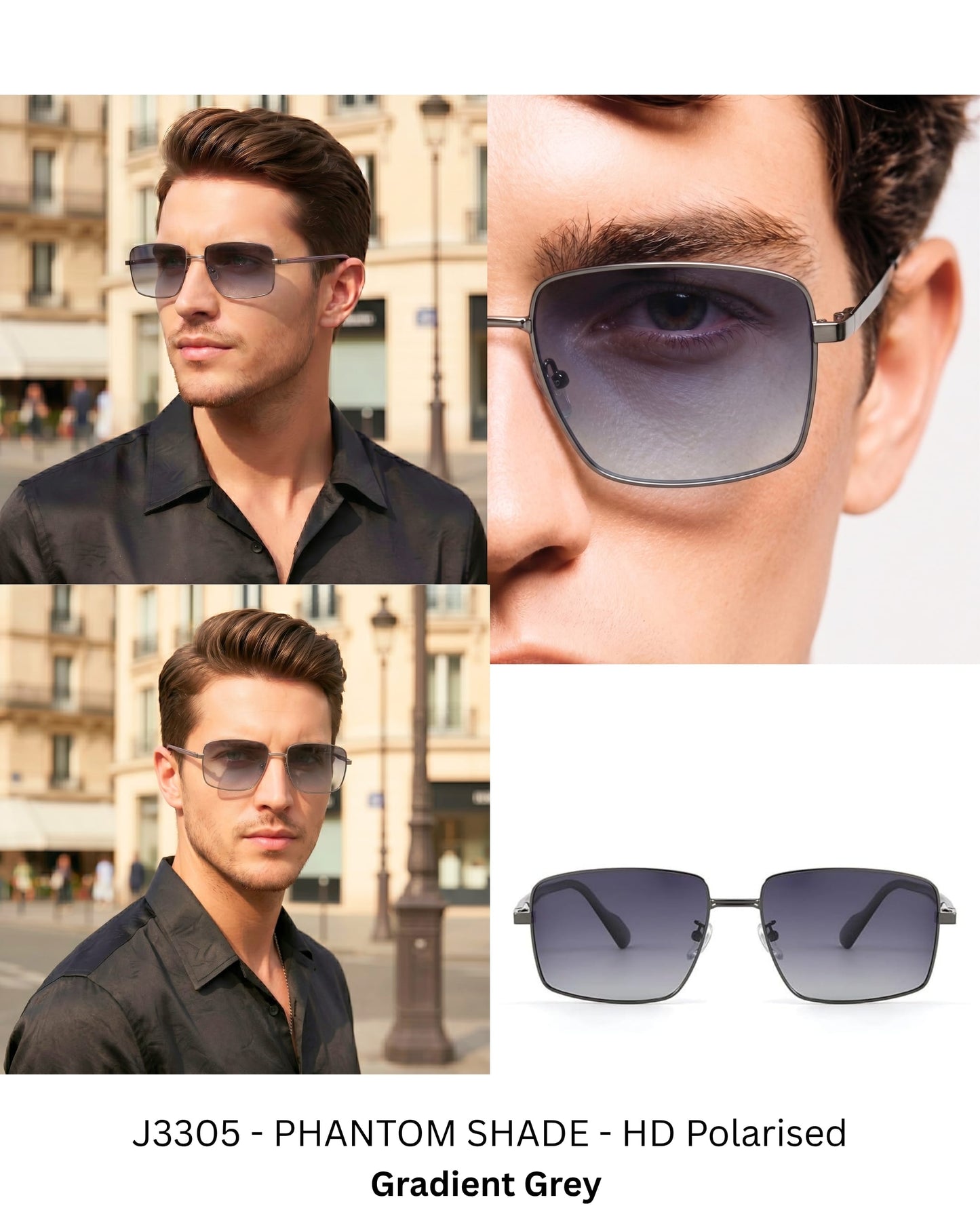 J3305 - PHANTOM SHADE - HD Polarised Sunglasses for Men - UV400 Protection, Stainless Steel Frame - Gradient Grey Lenses - THE MEN THING