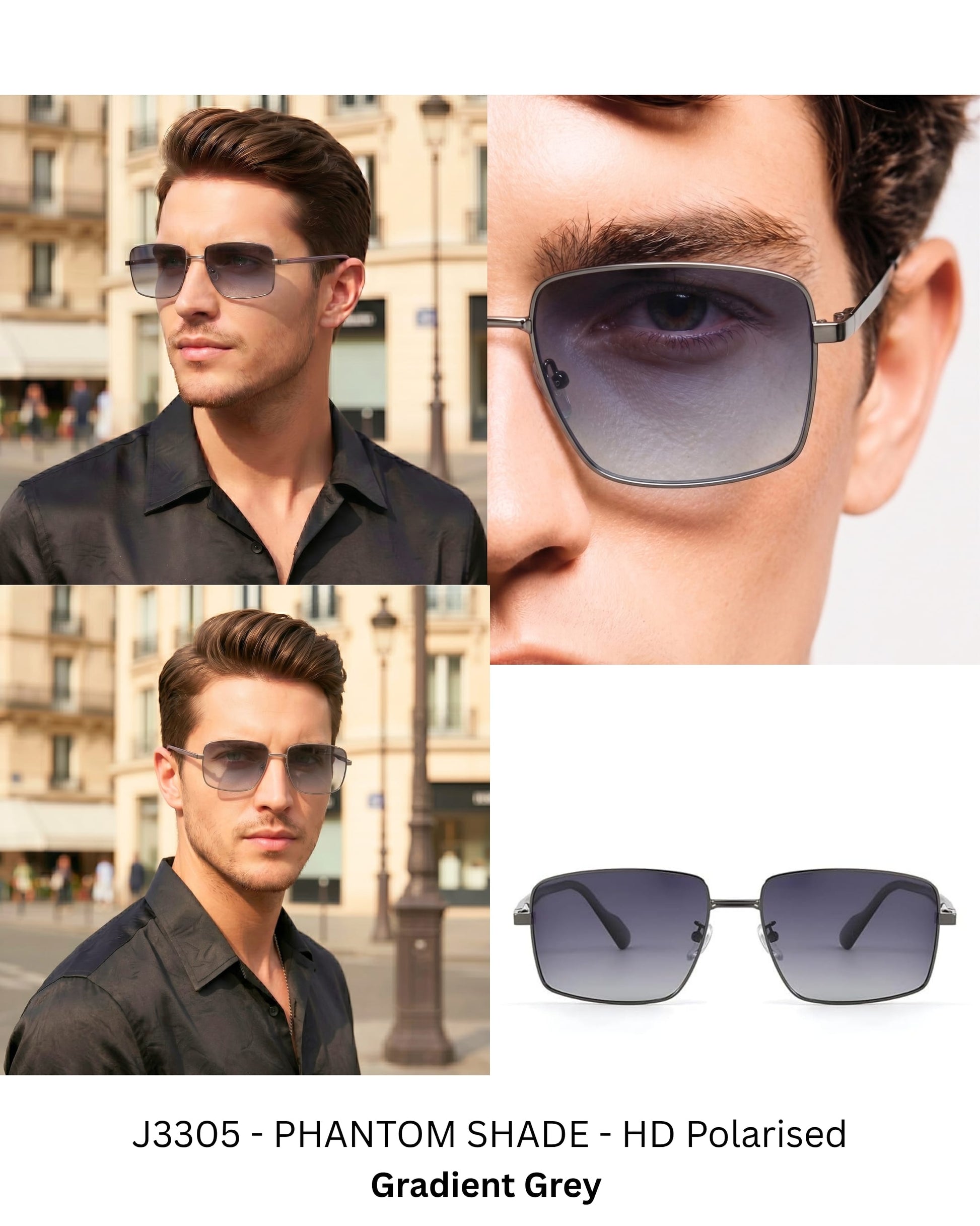 J3305 - PHANTOM SHADE - HD Polarised Sunglasses for Men - UV400 Protection, Stainless Steel Frame - Gradient Grey Lenses - THE MEN THING