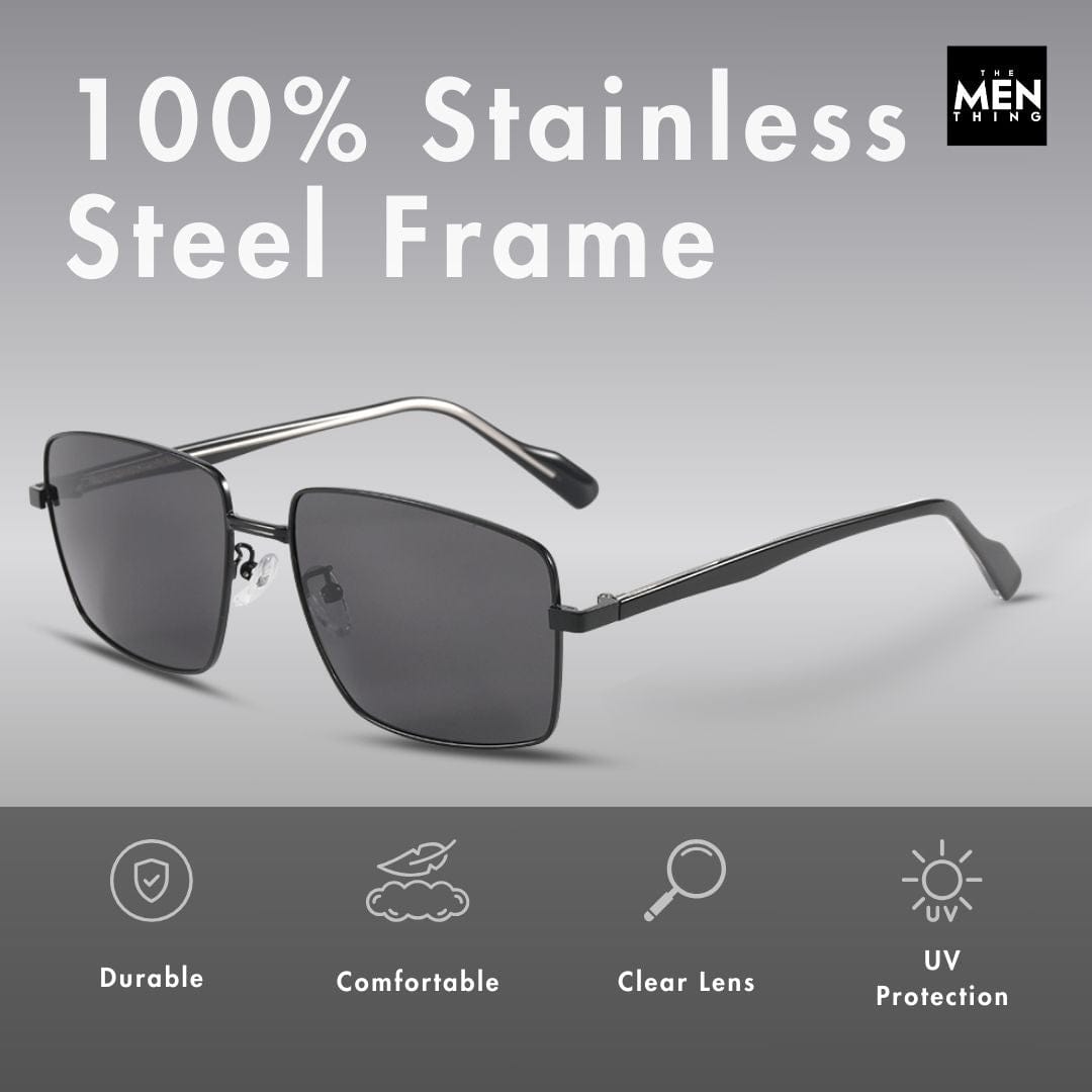 J3305 - PHANTOM SHADE - HD Polarised Sunglasses for Men - UV400 Protection, Stainless Steel Frame - Black Lenses - THE MEN THING
