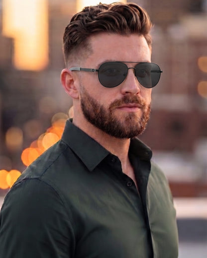 J3332 - MYSTIC ARC - HD Polarised Sunglasses for Men - UV400 Protection, Stainless Steel Frame - Black Lens - THE MEN THING