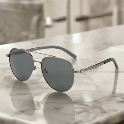 J3332 - MYSTIC ARC - HD Polarised Sunglasses for Men - UV400 Protection, Stainless Steel Frame - Gradient Black Lens - THE MEN THING