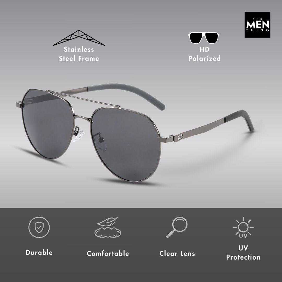 J3332 - MYSTIC ARC - HD Polarised Sunglasses for Men - UV400 Protection, Stainless Steel Frame - Black Lens - THE MEN THING