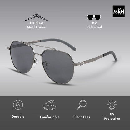 J3332 - MYSTIC ARC - HD Polarised Sunglasses for Men - UV400 Protection, Stainless Steel Frame - Black Lens - THE MEN THING