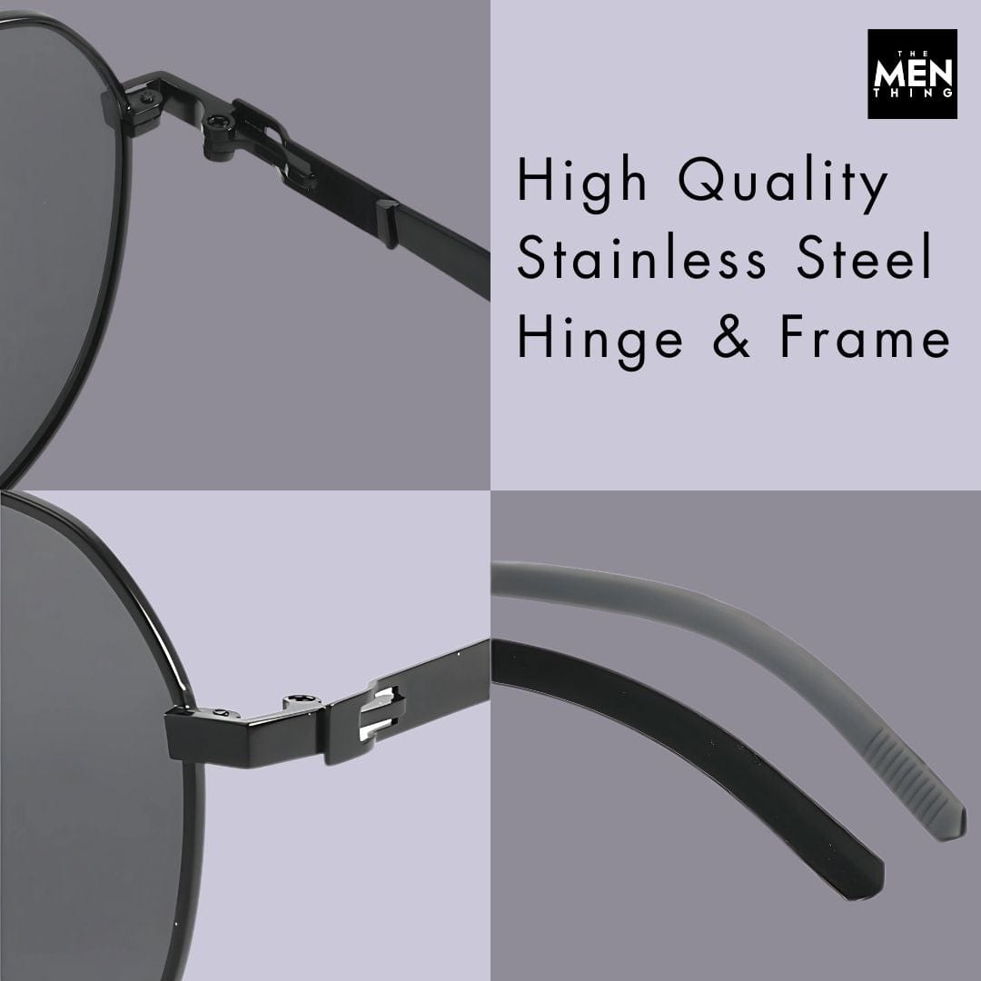 J3332 - MYSTIC ARC - HD Polarised Sunglasses for Men - UV400 Protection, Stainless Steel Frame - Black Lens - THE MEN THING