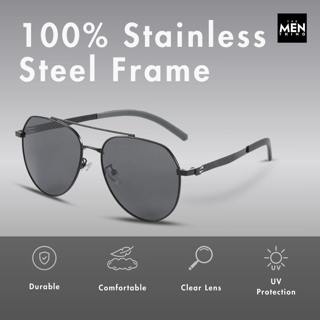J3332 - MYSTIC ARC - HD Polarised Sunglasses for Men - UV400 Protection, Stainless Steel Frame - Black Lens - THE MEN THING