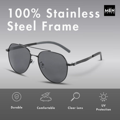 J3332 - MYSTIC ARC - HD Polarised Sunglasses for Men - UV400 Protection, Stainless Steel Frame - Black Lens - THE MEN THING