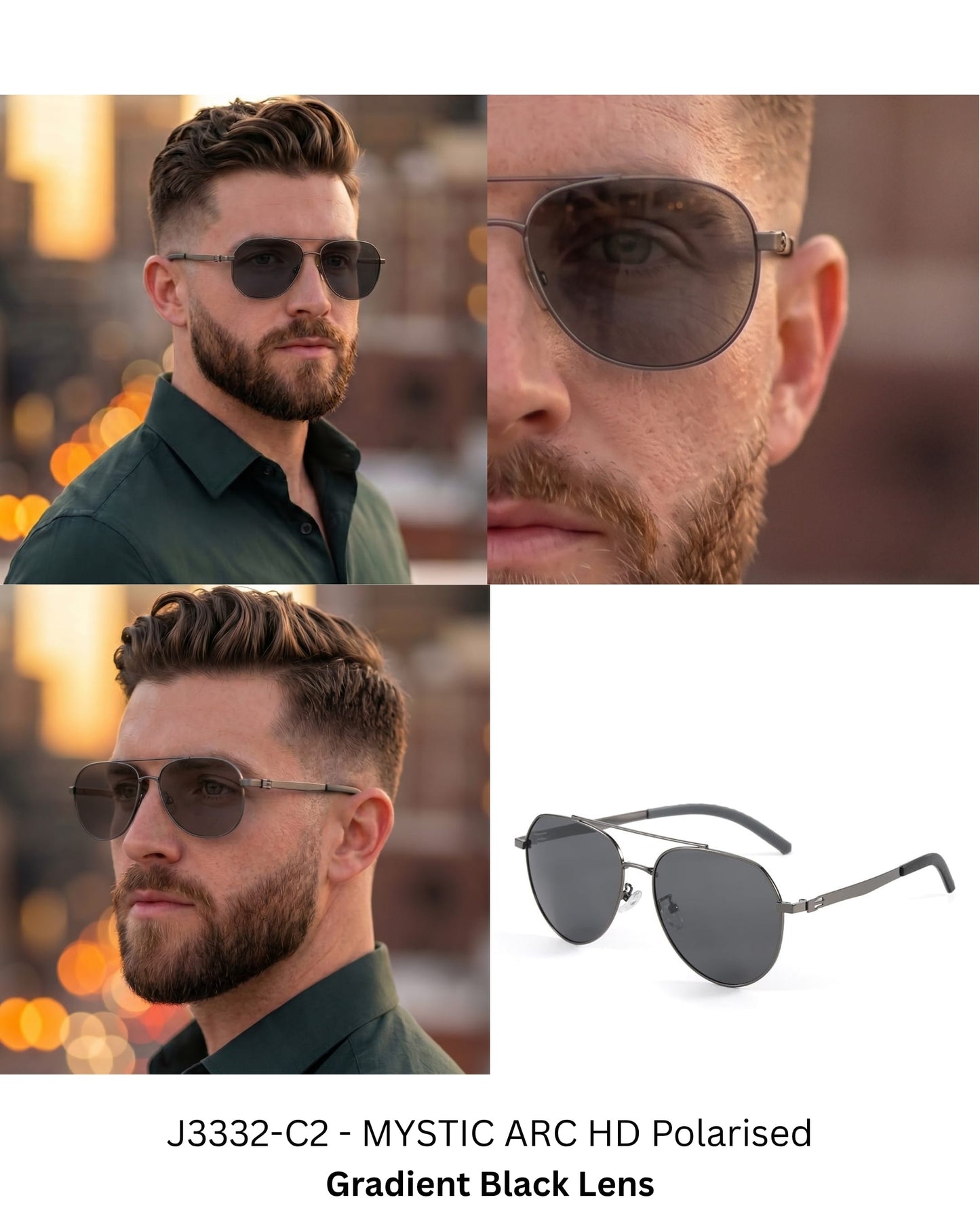 J3332 - MYSTIC ARC - HD Polarised Sunglasses for Men - UV400 Protection, Stainless Steel Frame - Gradient Black Lens - THE MEN THING